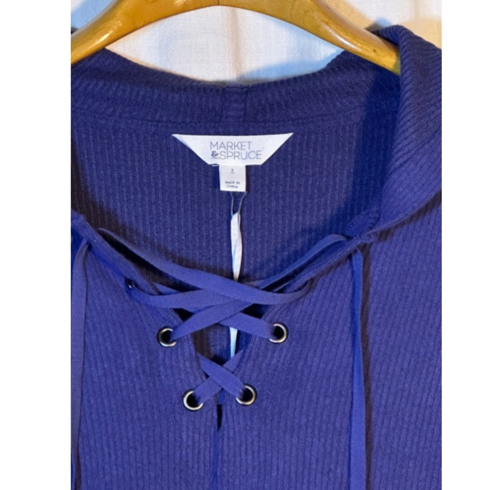 NWT Market & Spruce‎ Allison Lace Up Ribbed Brushed Knit Hoodie Navy Small - Picture 4 of 10